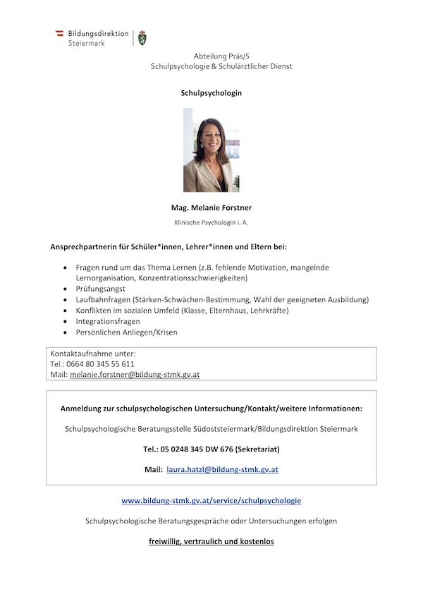 Infoblatt Schulpsychologin Forstner